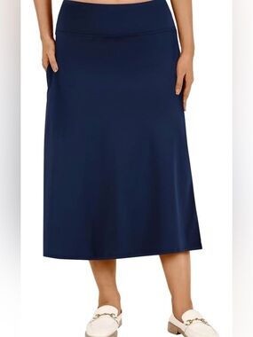 Classic Navy A-Line Midi Athletic Skirt